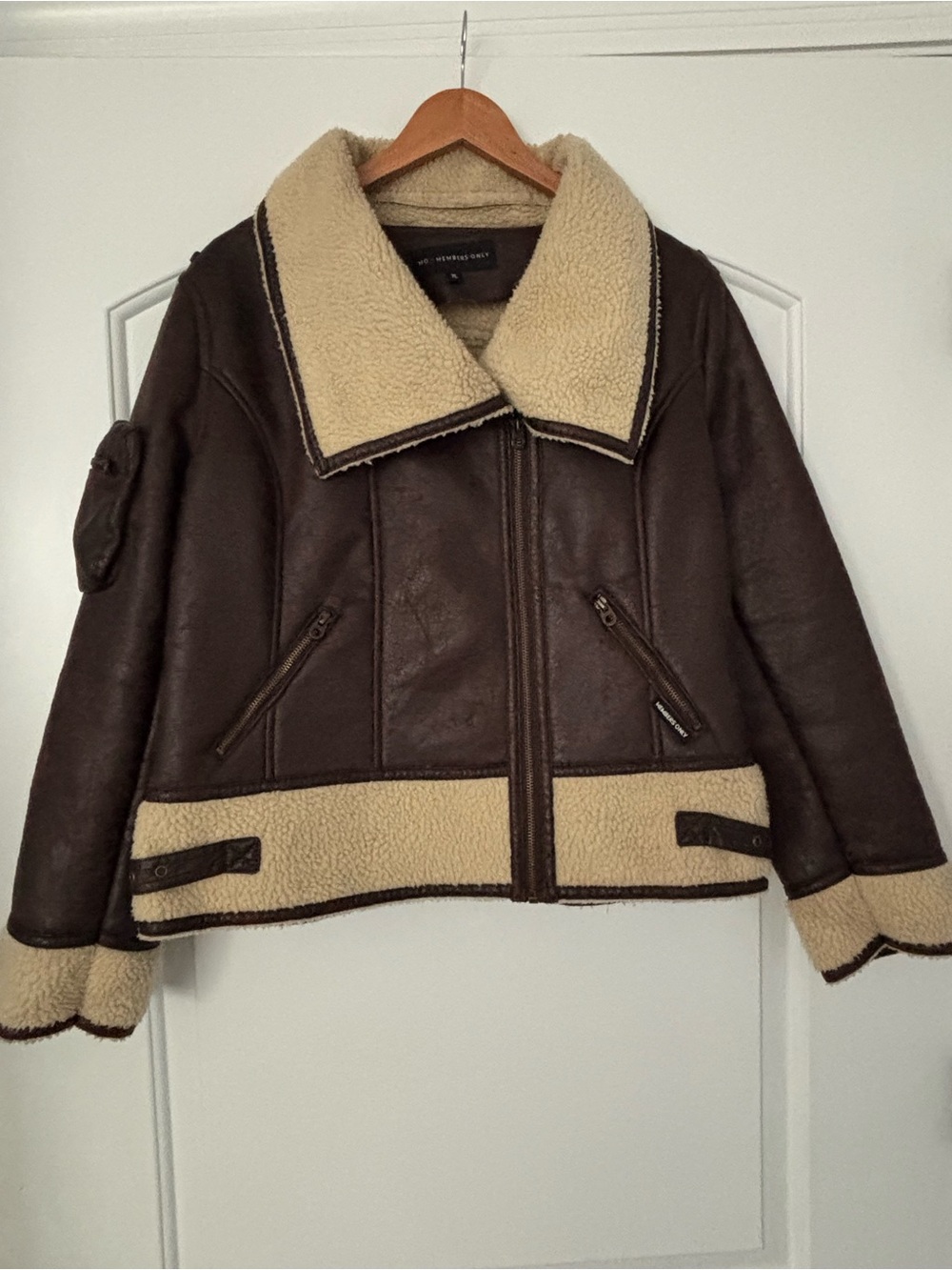 Members Only "Maddy" Faux Shearling Aviator Flight Jacket Dark Brown XL